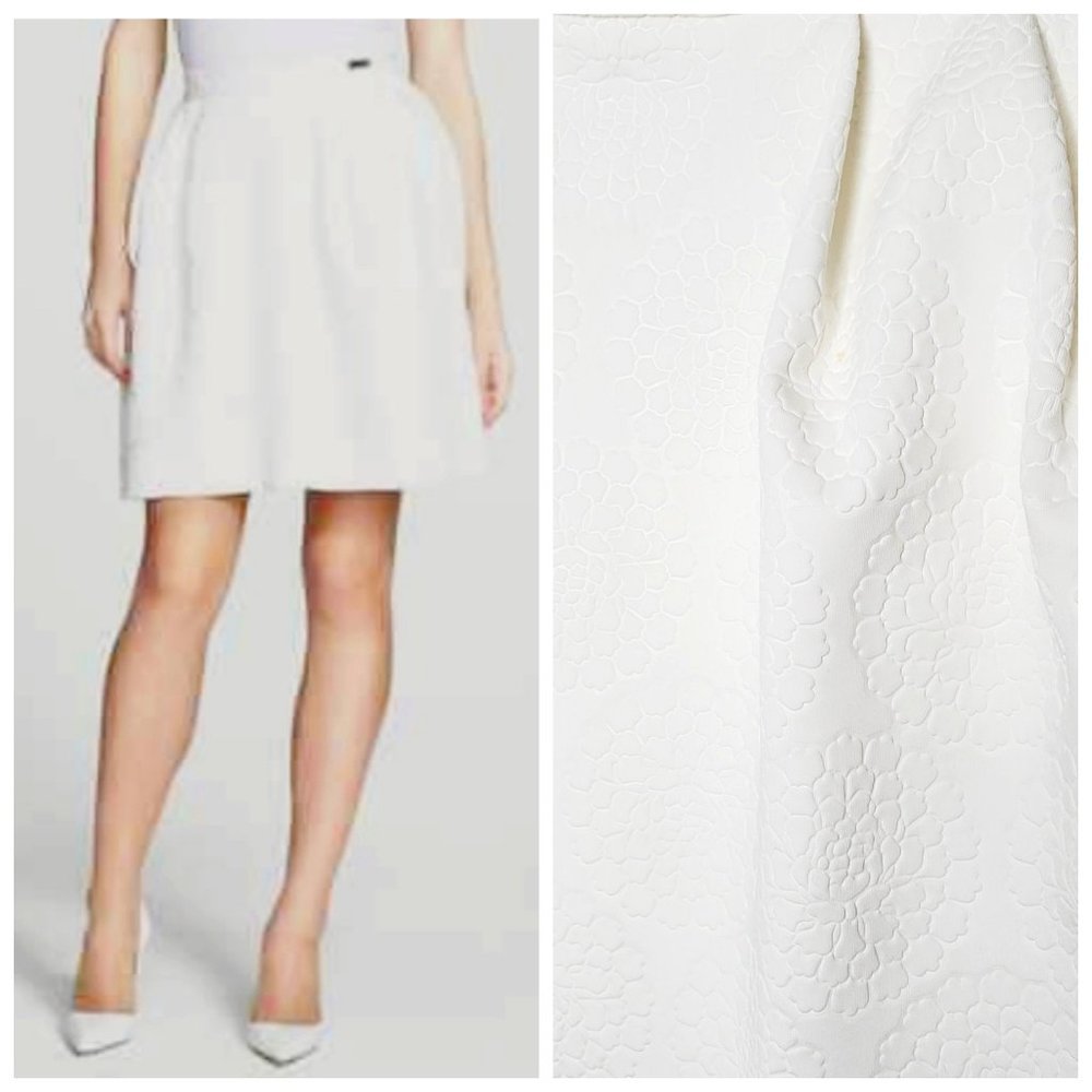PINK TARTAN White Floral Textured Scuba A-Line Luxury Skirt